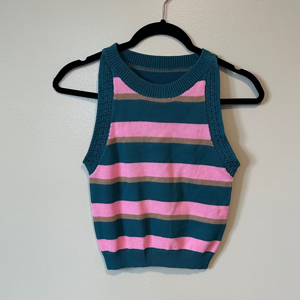 Striped Knit Tank Top in Teal, Pink & Brown-2 available, one small & one XL